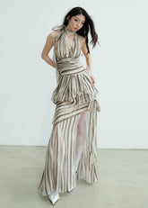 Textured Print Deep V Two-Piece Dress Set